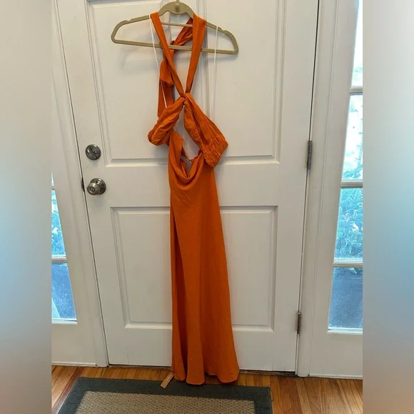 Reformation Orange Cut Out Tie Front Maxi Dress - Picture 3 of 8